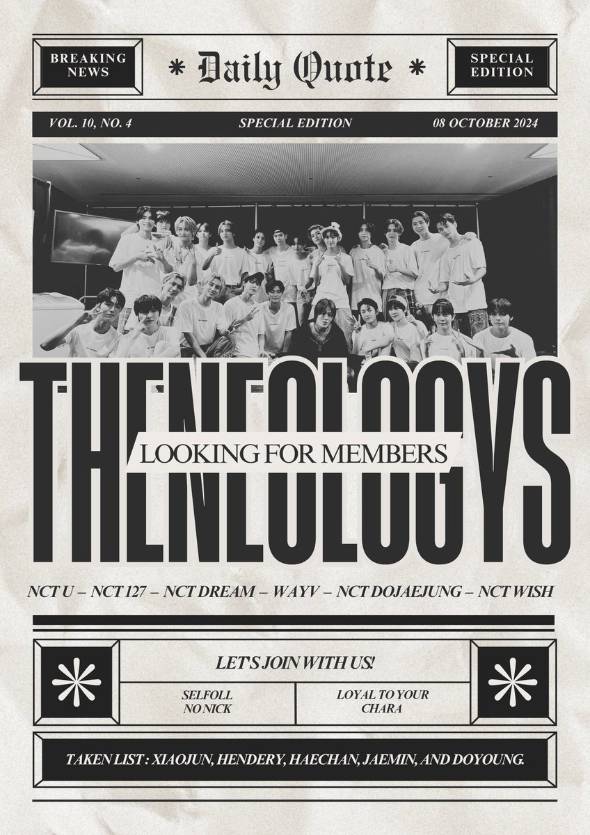 To the world, this is Neology! We are on a mission to find our missing members. We’re prioritizing those who are active, funny, loyal to their muse, and talkative.

If you're interested, leave a trace in the available section. We're also looking for SQ/OA who want to be friends.