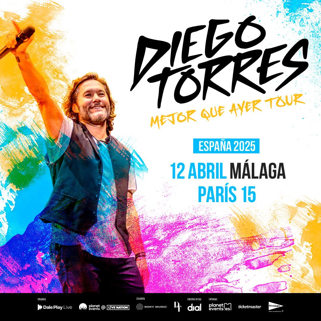 🔺 El cantautor argentino <a href="/diegotorres/">Diego Torres</a> nos visitará el 12 de abril 2025 dentro de su gira 'Mejor que ayer".

🎟️ Entradas disponibles a partir del jueves 10 octubre a las 12h del mediodía en <a href="/TicketmasterES/">Ticketmaster España</a>  

<a href="/planetevents/">Planet Events</a>