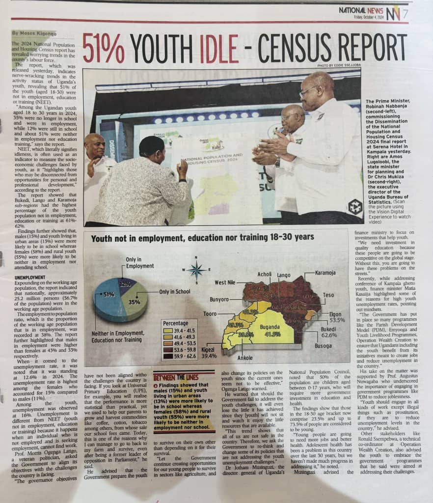 EngRonaldrossug's tweet image. The 51% of Youth who are doing NOTHING are a liability to a country and a threat to national development. 
@GovUganda must intensify actions that foster cohesive and productive use of this youthful workforce if we are to achieve #Vision2040 
Nothing without us is for us. #10fold