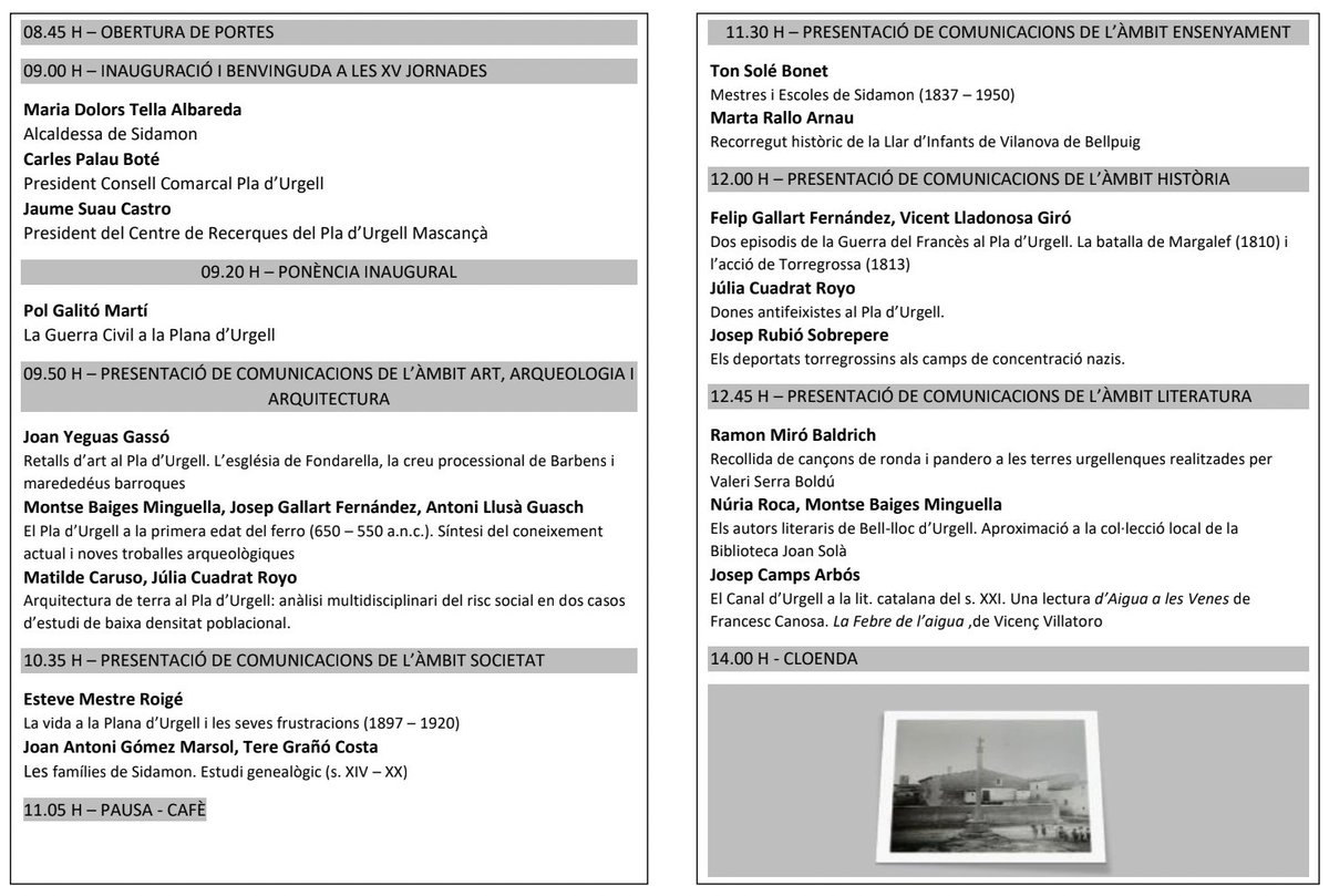 ➡️ XV Jornades d'Estudis del Pla d'Urgell
📆 Dissabte 19 d'octubre
🕒 09.00
📍 Sidamon
🎙 19 investigadors en 14 ponències