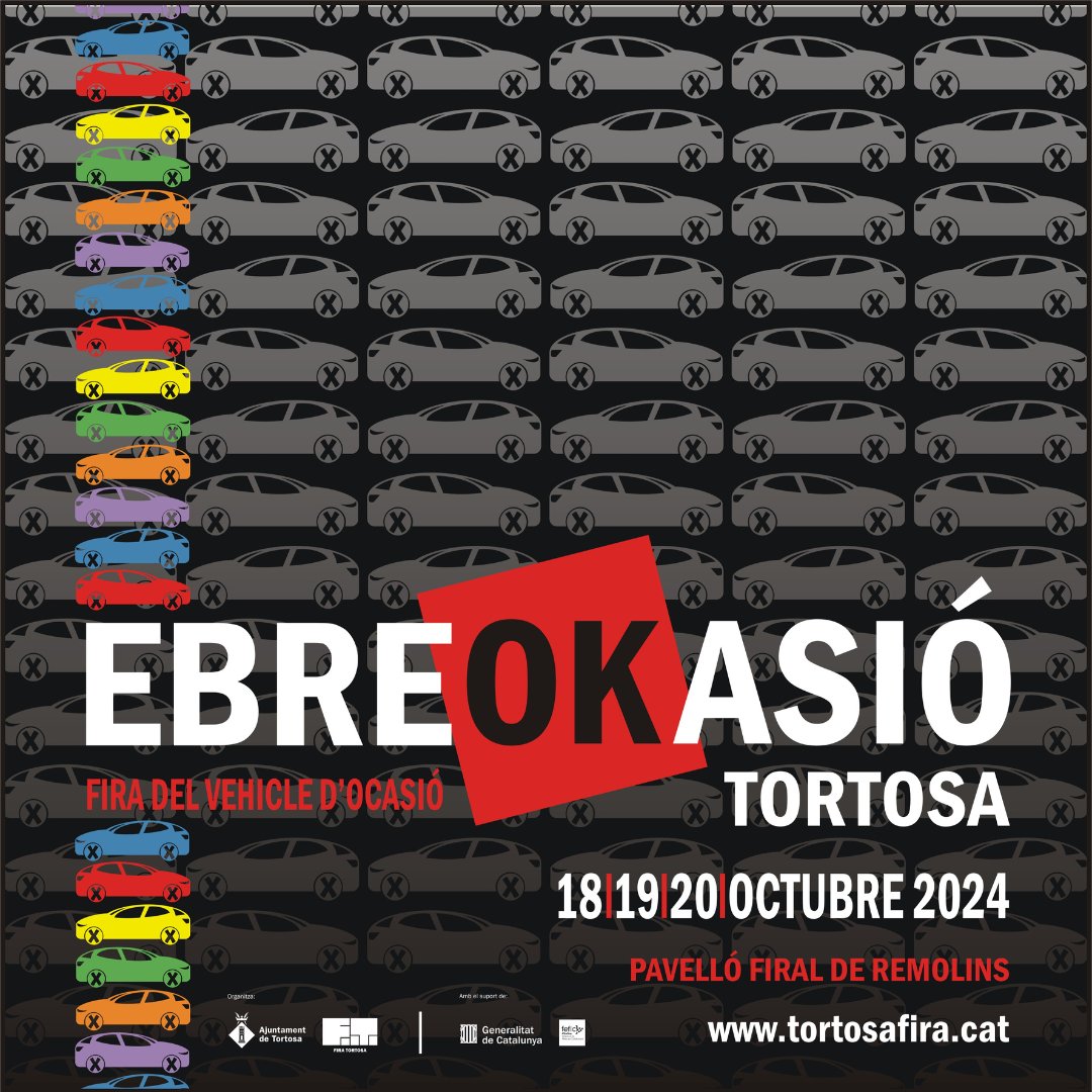 🚘27a edició de la Fira Ebreokasió a Tortosa! 📍Del 18 al 20 d’octubre al pavelló firal.

La fira del vehicle d'ocasió referent al territori. T'hi esperem! 

🕐 Horari Fira: de 10.30 h a 14.00 h i de 16.30 h a 20.30 h
✅ Entrada gratuïta

#ebreokasió #tortosa #terresdelebre
