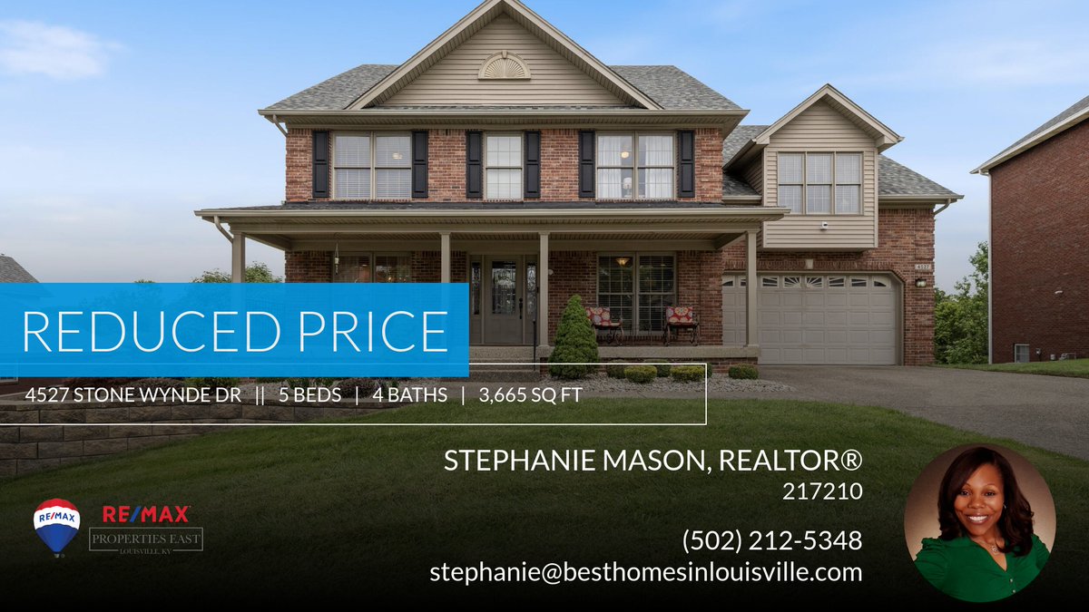 mason_steph's tweet photo. 📍 Reduced Price 📍 This recently reduced home at 4527 Stone Wynde Dr in Louisville won't last long, so, don't wait to set up a showing! Reach out here or at (502) 212-5348 for more information!

Stephanie Mason, REALTOR®️
RE/MAX P... https://t.co/g07AUEIRpA https://t.co/to4Drz0oTY