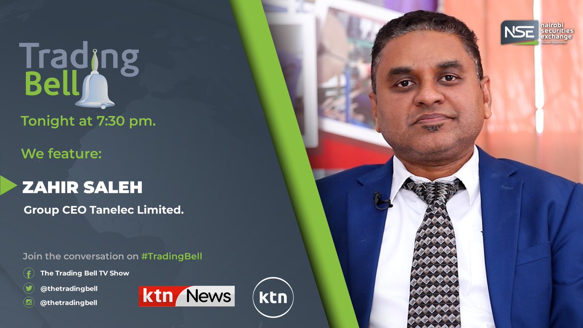 The Trading Bell (@thetradingbell) on Twitter photo Tonight on #TheTradingBell, join @mainachegemc , for an insightful chat with @ZahirSalehm, Group CEO, <a href="/TanelecLtd/">TANELEC LTD</a>, Arusha, Tanzania. Discover how the company, founded in 1981, now commands 80% of Tanzania's electrical distribution market. Tune in for this can't-miss episode! Tonight on #TheTradingBell, join @mainachegemc , for an insightful chat with @ZahirSalehm, Group CEO, <a href="/TanelecLtd/">TANELEC LTD</a>, Arusha, Tanzania. Discover how the company, founded in 1981, now commands 80% of Tanzania's electrical distribution market. Tune in for this can't-miss episode!