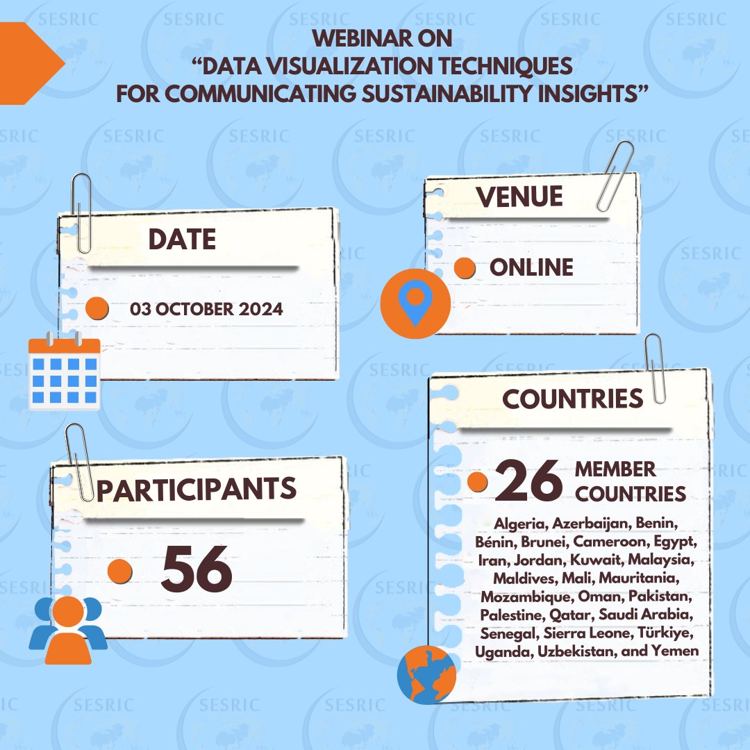 sesric's tweet image. SESRIC, in collaboration with the National Planning Council (NPC) of Qatar 🇶🇦, organized a webinar on “Data Visualization Techniques for Communicating Sustainability Insights” as part of the #DohaDataForum. 

The webinar, attended by 5⃣6⃣ participants from the #NSOs of 2⃣6⃣…