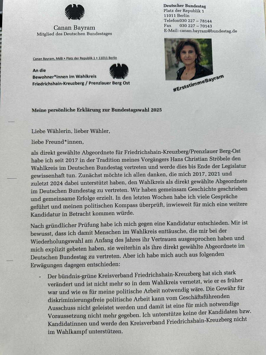 Robert Klages (@klagesspiegel) on Twitter photo Heftige Erklärung von <a href="/LieblingXhain/">Canan Bayram</a>, die nicht mehr für den Bundestag antritt. Sie unterstützt nicht mal mehr ihren Xhainer Kreisverband im Wahlkampf: "Eine diskriminierungsfreie politische Arbeit kann ... nicht gewährleistet werden." <a href="/gruene_berlin/">GRÜNE BERLIN</a> <a href="/f_schmidt_BB/">Florian Schmidt</a> <a href="/clara_herrmann/">Clara Herrmann</a> Heftige Erklärung von <a href="/LieblingXhain/">Canan Bayram</a>, die nicht mehr für den Bundestag antritt. Sie unterstützt nicht mal mehr ihren Xhainer Kreisverband im Wahlkampf: "Eine diskriminierungsfreie politische Arbeit kann ... nicht gewährleistet werden." <a href="/gruene_berlin/">GRÜNE BERLIN</a> <a href="/f_schmidt_BB/">Florian Schmidt</a> <a href="/clara_herrmann/">Clara Herrmann</a>