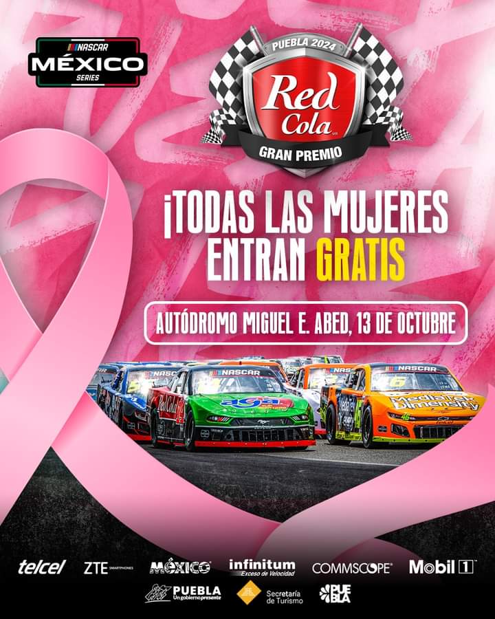#OCTUBREROSA, todas las MUJERES entran gratis al 🏁"Gran Premio <a href="/RedColaMx/">Red Cola</a> <a href="/NASCARMex/">NASCAR MÉXICO SERIES</a>"🏁, en el Autódromo Miguel E. Abed <a href="/autodromo_abed/">Autodromo AIMA Amozoc, Puebla</a> OCT13
#NASCAR #NASCARMéxico #NASCARMex #NASCARMx #NASCARMxPlayoffs2024 #NASCARPue #GPRedCola #Telcel #ZTE #México #Infinitum #Commscope #Mobil1