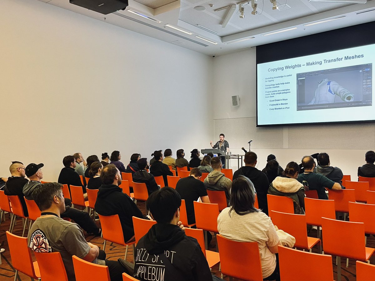 So wonderful to see our rigging tinkerhead Robbie, take the stage for the first time at <a href="/GCAPConf/">GCAP 2024</a> today! 👏🏻 

Talking all things joints, skin weights, reusing rigs, base meshes and everything else in between. 

#rigging #tipsandtricks