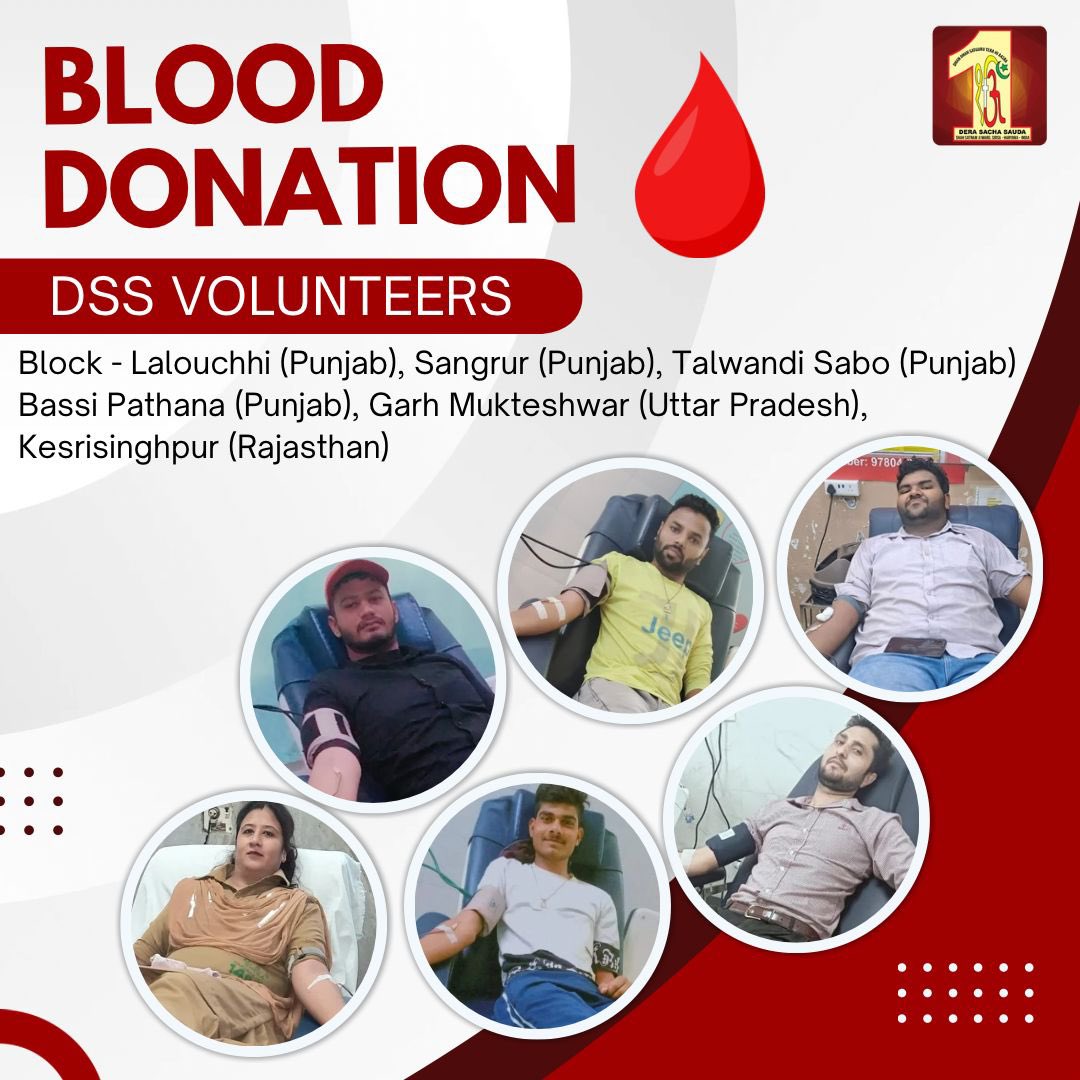 DSSNewsUpdates's tweet photo. Blood donation is a selfless act of compassion and love. Along with saving a life, a single unit of blood also saves the hopes and dreams of an entire family. Fulfilling their utmost responsibility towards humanity, the Dera Sacha Sauda volunteers donated blood and saved precious lives.
#BloodDonation #DeraSachaSauda #TrueBloodPump #SavingLives