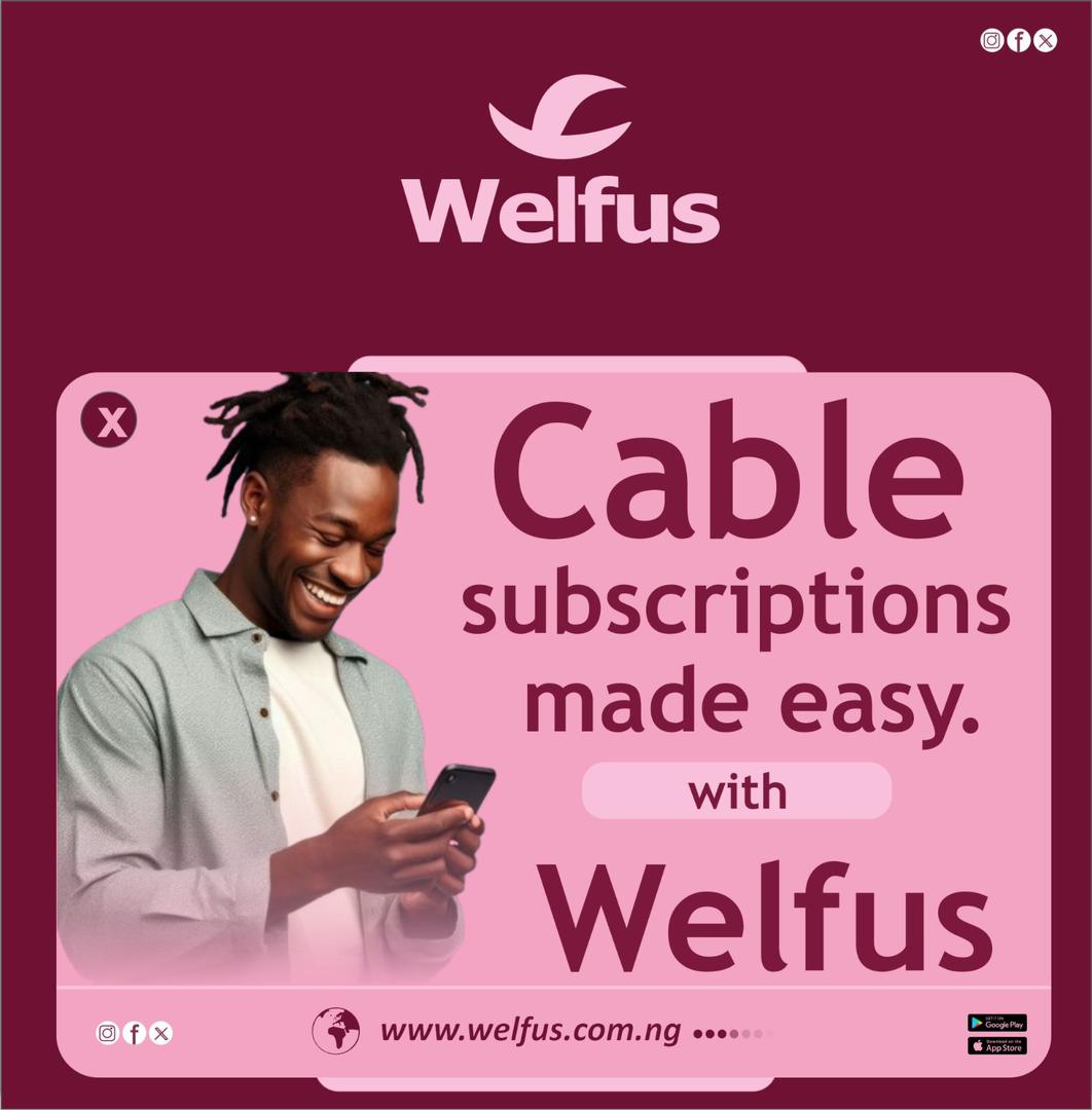 WelfusNg's tweet photo. Stay connected always! 💯 
WELFUS go give U assurance!!
 #Cable_subscription #choose_welfus_today
#affordable_data #bill_payment #data #top_up #welfus #welfusng #timstech #timstech_inventions @welfusng @timstech_ @heistims_
https://t.co/u2NZ0PmZXk https://t.co/7nHnOulrGL