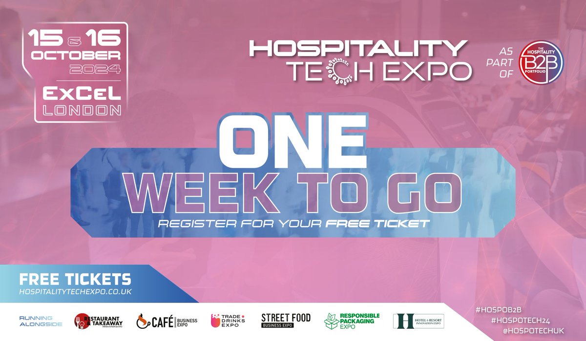🔜 ONE WEEK TO GO 

One week until <a href="/hospotechuk/">Hospitality Tech Expo</a> &amp; The Hospitality B2B Portfolio take over the @ExCeLLondon

🎪 7 Expos
👥 500 Exhibitors

You can find <a href="/CBE_EPoS/">CBE EPoS</a> on Stand J92 where we will be showcasing all the latest technology for the #hospitality sector