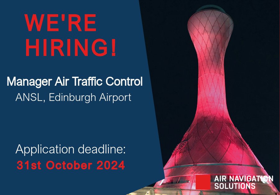 ANSL is looking for a Manager Air Traffic Control (MATC) to join our leadership team based at Edinburgh Airport 🏴󠁧󠁢󠁳󠁣󠁴󠁿
 
For more information and to apply now ➡️ lnkd.in/eQXv6wjq

🗓️ Closing date: 31st October 2024
 
#Vacancy #Hiring #Apply #NewJob #Opening #ATC #ATM #Airport