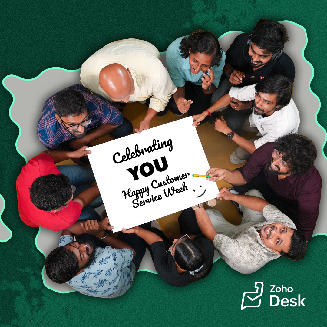 ZohoDesk's tweet photo. To the heart of every business, thank you for the problems you solve, and the smiles you bring! Happy #CustomerServiceWeek from our team to yours 💚 https://t.co/viPuiglWRr