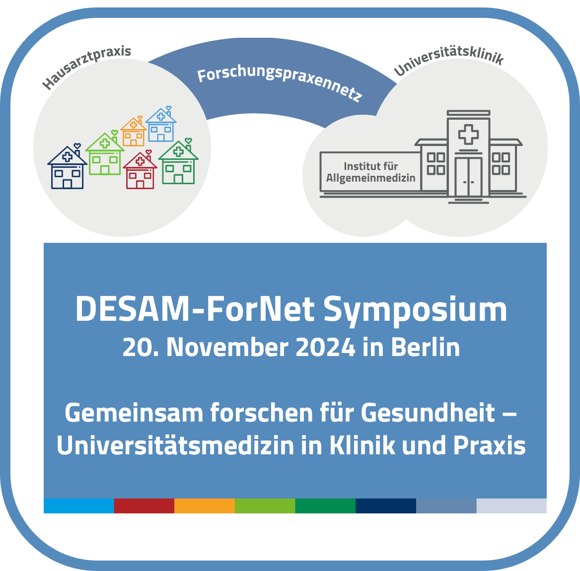 DESAM_Stiftung's tweet photo. Zum Ende der 1. Förderphase der Initiative Deutscher Forschungpraxennetze – #DESAM-#ForNet wollen wir beim Symposium in Berlin (20.November 2024) gemeinsam nach vorne schauen, wie die Forschung im hausärztlichen Setting weiterentwickelt werden kann: https://t.co/16N5LgqCxm #DEGAM https://t.co/x4U0kZMLIr