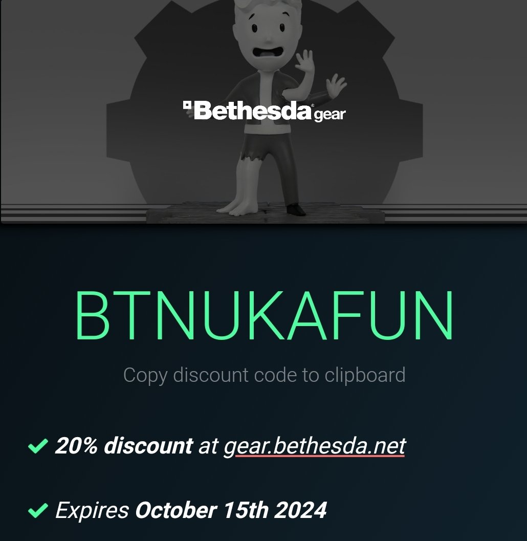A WHOLE LOAD HAS BEEN DROPPED ON THE GEAR STORE 
🙏 PLEASE USE AFFILIATE LINK 🙏
➡️ gear.bethesda.net/?ref=bb-gdr2py
➡️ Use code BTNUKAFUN to get 20% off!
*Does NOT work on pre-order items and certain sale items* 

#bethesdagear #fallout #nukaworld #nukacolaquartz #nukacola #gaming