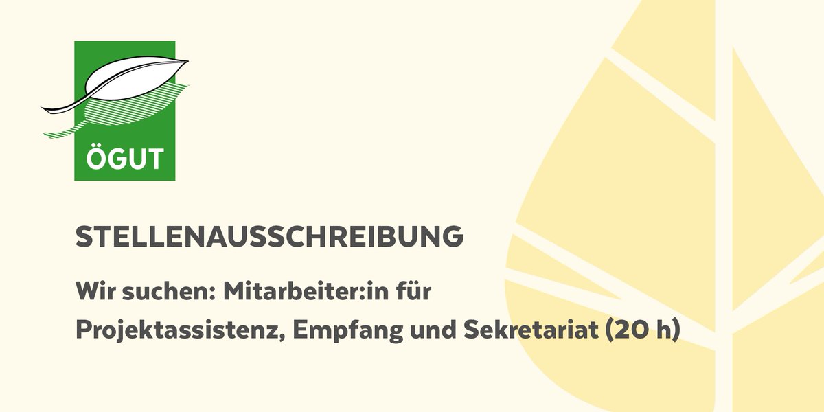 Zur Unterstützung unseres Teams suchen wir eine:n Mitarbeiter:in (gerne Wiedereinsteiger:innen)  für Projektassistenz, Empfang und Sekretariat (20 h).  Bewerbungsfrist: 25. Oktober 2024. Bitte auch  weiterleiten, danke💚Alle Details stehen hier:  oegut.at/de/news/2024/1…