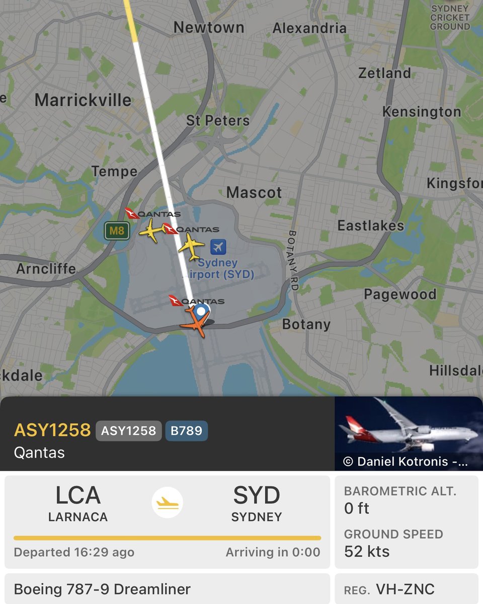 Flight ASY1258 - operated by our Boeing 787-9 Dreamliner VH-ZNC on behalf of the Australian Government - has touched down in Sydney from Larnaca, Cyprus.

The flight brought home 220 passengers to Australia, with the Flight and Cabin Crew (four pilots and ten cabin crew),