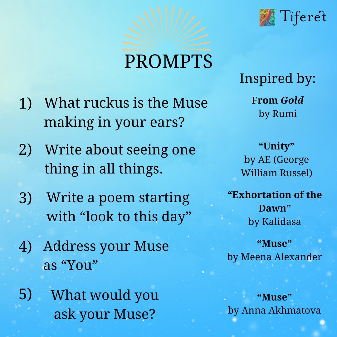 Spark new writing with these poetry prompts from our weekly Spiritual Writing workshops, which are all inspired by the works of great poets. For more info about our classes visit: tiferetjournal.com/community/ #writingworkshop #writingclass #writingprompts #poetryprompts