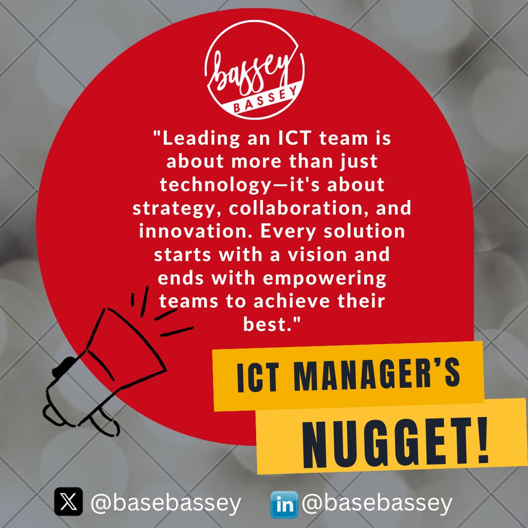 BaseBassey's tweet photo. "Leading an ICT team is about more than just technology—it's about strategy, collaboration, and innovation. Every solution starts with a vision and ends with empowering teams to achieve their best."
#TechLeadership #ICTManager #DigitalStrategy #Leadership #Innovation https://t.co/3vZ9A6eF03
