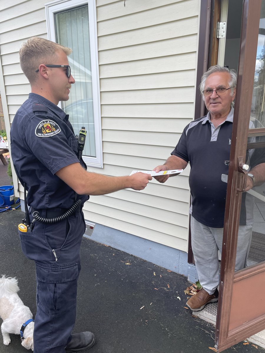 Welland Firefighters were out yesterday knocking on doors &amp; sharing important fire safety messaging with people. We'll be visiting a different neighbourhood every day this week for Fire Prevention Week.. If you see us out, come say "Hi".