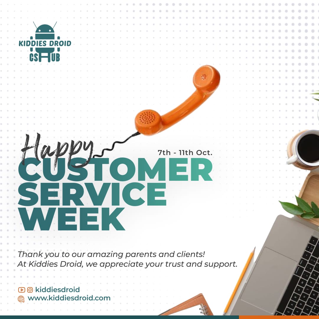 KiddiesdroidH's tweet image. Happy Customer Service Week! 
At Kiddies Droid CS Hub, we want to say a huge thank you to our amazing parents and clients for your continued trust and support. 

Here’s to many more years of growth together. 

#CustomerServiceWeek #KiddiesDroid #ThankYou #ClientAppreciation #Tech