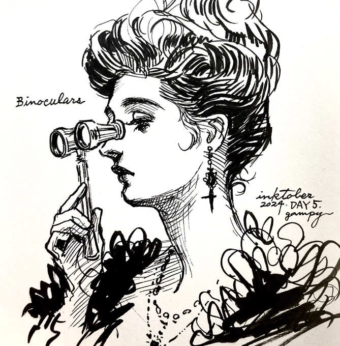 10月のお絵描き遊びインクトーバー、
5日目のお題は「BINOCULARS/双眼鏡」 
#インクトーバー #inktober2024 
#kuretake_inktober2024
#inktober_perfectchallenge2024 
