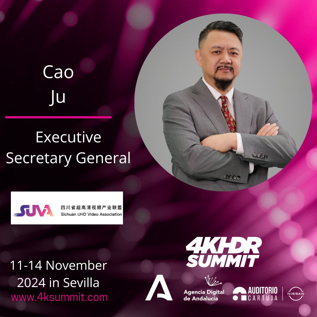 🎙️ 𝐒𝐩𝐞𝐚𝐤𝐞𝐫:  Cao Ju, Executive Secretary General at Sichuan UHD Video Alliance.

🗣️ He is a senior project &amp; media planner with more than 30 years working experience. In addition, he is the main planner of national UHD Displays promotion projects.

#4KHDRSummit