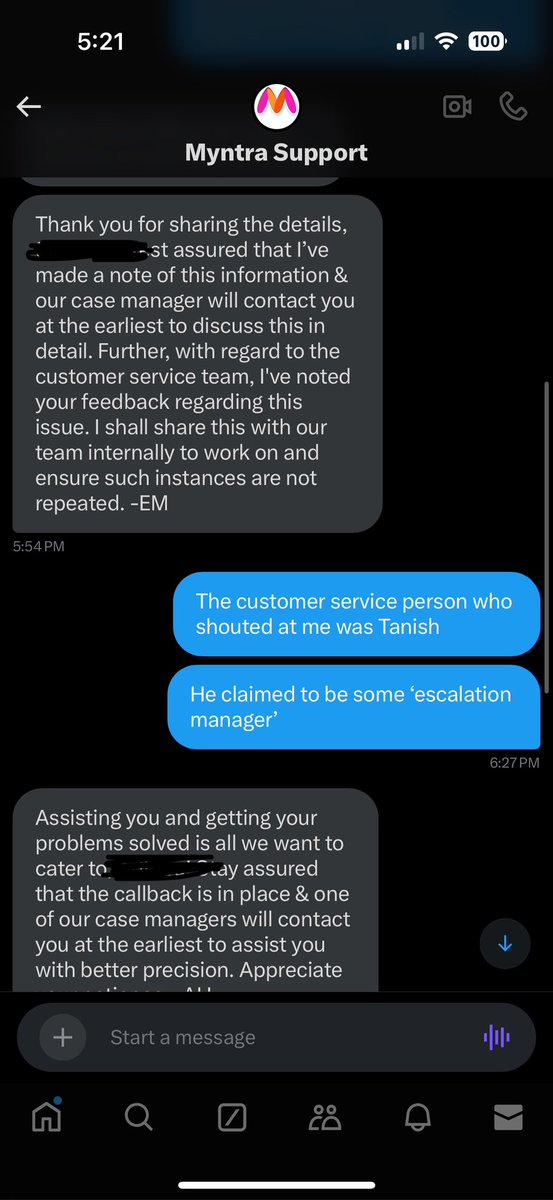 adibbu_ss's tweet photo. This is what @MyntraSupport has been doing in the name of resolving complaints. Not giving a callback and simply sending automated messages with no substance https://t.co/3HBuJyoa4H