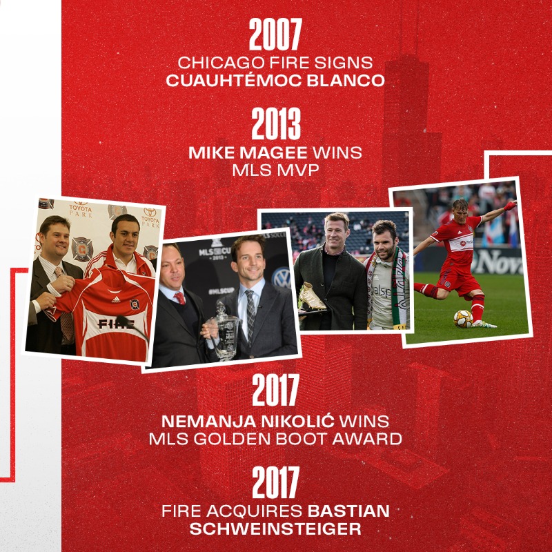 ChicagoFire's tweet photo. 27 years ago, Chicago Fire FC was born! 

Scroll with us through our history, as we celebrate our past and look to the path forward. #cf97