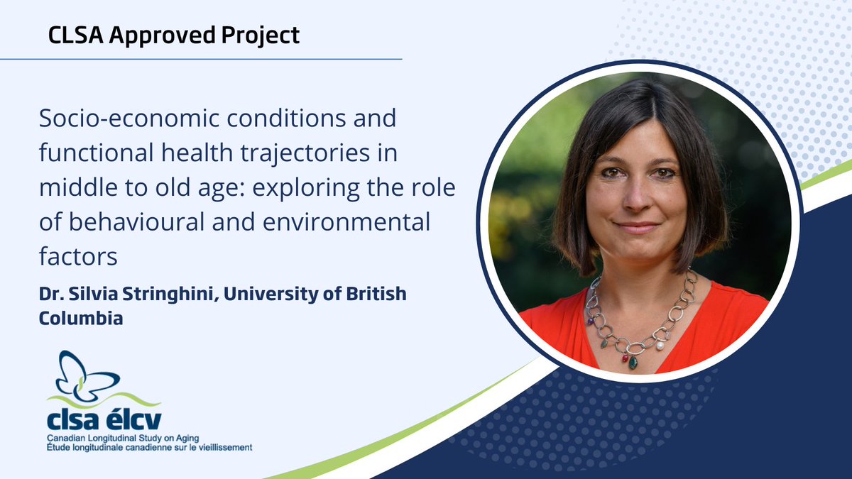 Canadian Longitudinal Study on Aging (CLSA) (@clsa_elcv) on Twitter photo ⭐: Dr. <a href="/silviast9/">Silvia Stringhini</a>, <a href="/ubcspph/">UBC's School of Population and Public Health</a>
📝: Socio-economic conditions and functional health trajectories in middle to old age: exploring the role of behavioural and environmental factors 
🔗: ow.ly/Yf3050TqRG1 ⭐: Dr. <a href="/silviast9/">Silvia Stringhini</a>, <a href="/ubcspph/">UBC's School of Population and Public Health</a>
📝: Socio-economic conditions and functional health trajectories in middle to old age: exploring the role of behavioural and environmental factors 
🔗: ow.ly/Yf3050TqRG1