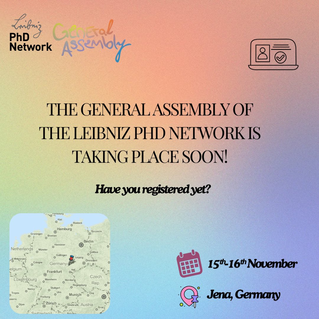 🚨 Exciting news! The General Assembly of the Leibniz PhD Network is happening soon! 🎉

Have you registered yet? Don’t miss out! Click the link to sign up: indico.leibniz-fli.de/event/9/