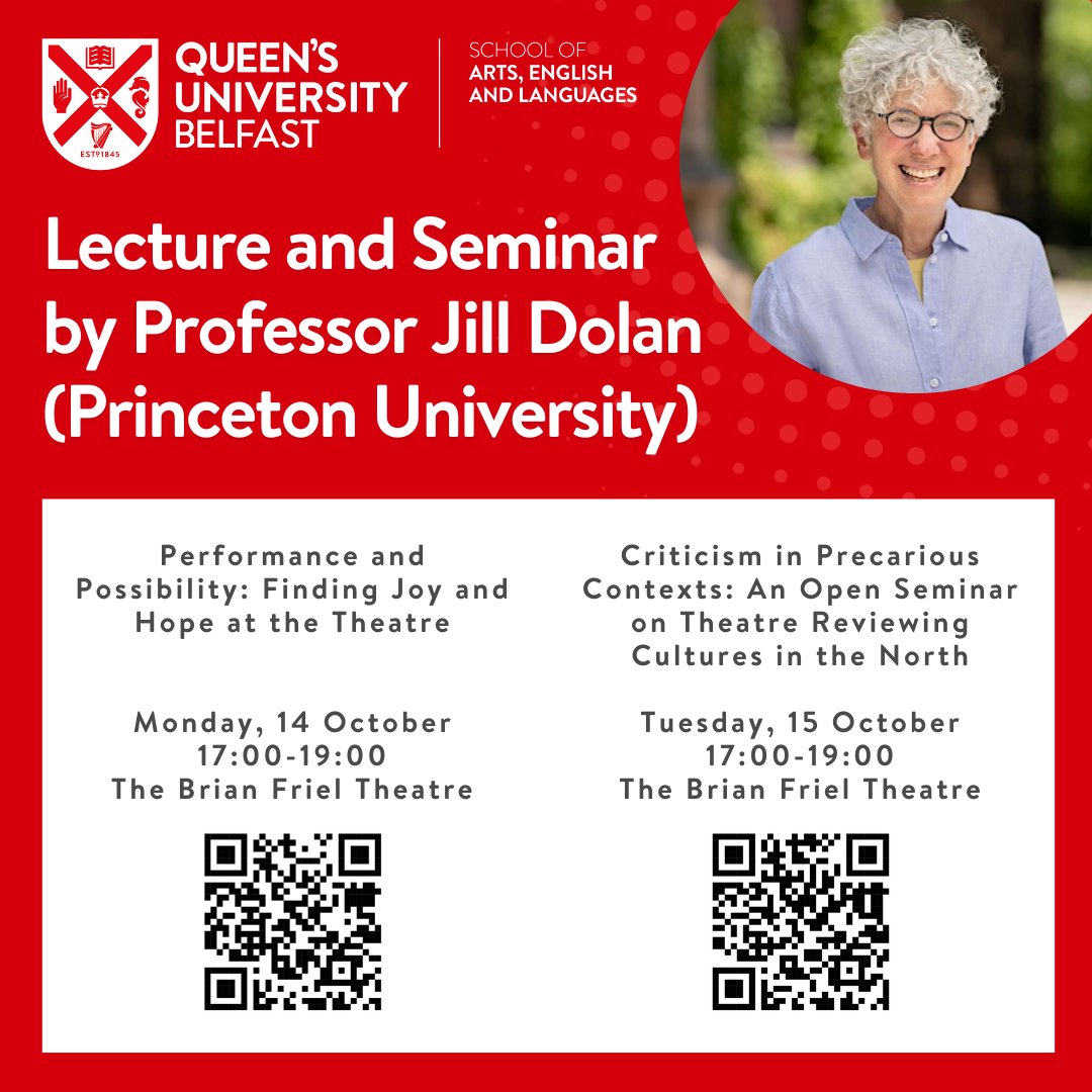 QUB AEL (@qub_ael) on Twitter photo AEL extends a warm welcome to Professor Jill Dolan (<a href="/Princeton/">Princeton University</a> ) 👏
We invite arts professionals, postgraduate students and academics, as well as the general public
Lecture: tinyurl.com/2p9hbfkw
Seminar: tinyurl.com/3sjeccwf
#lovequb #theatre #guestspeaker #Belfast AEL extends a warm welcome to Professor Jill Dolan (<a href="/Princeton/">Princeton University</a> ) 👏
We invite arts professionals, postgraduate students and academics, as well as the general public
Lecture: tinyurl.com/2p9hbfkw
Seminar: tinyurl.com/3sjeccwf
#lovequb #theatre #guestspeaker #Belfast