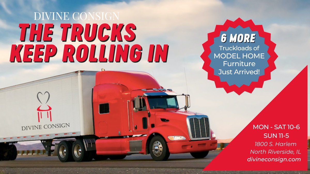 divineconsignop's tweet photo. RUN, don't walk!!! We’ve got TRUCKLOADS of model home furniture! 🚚🚚🚚🚚🚚🚚  - https://t.co/StNmqSn9Hn https://t.co/nBawcfPPzp