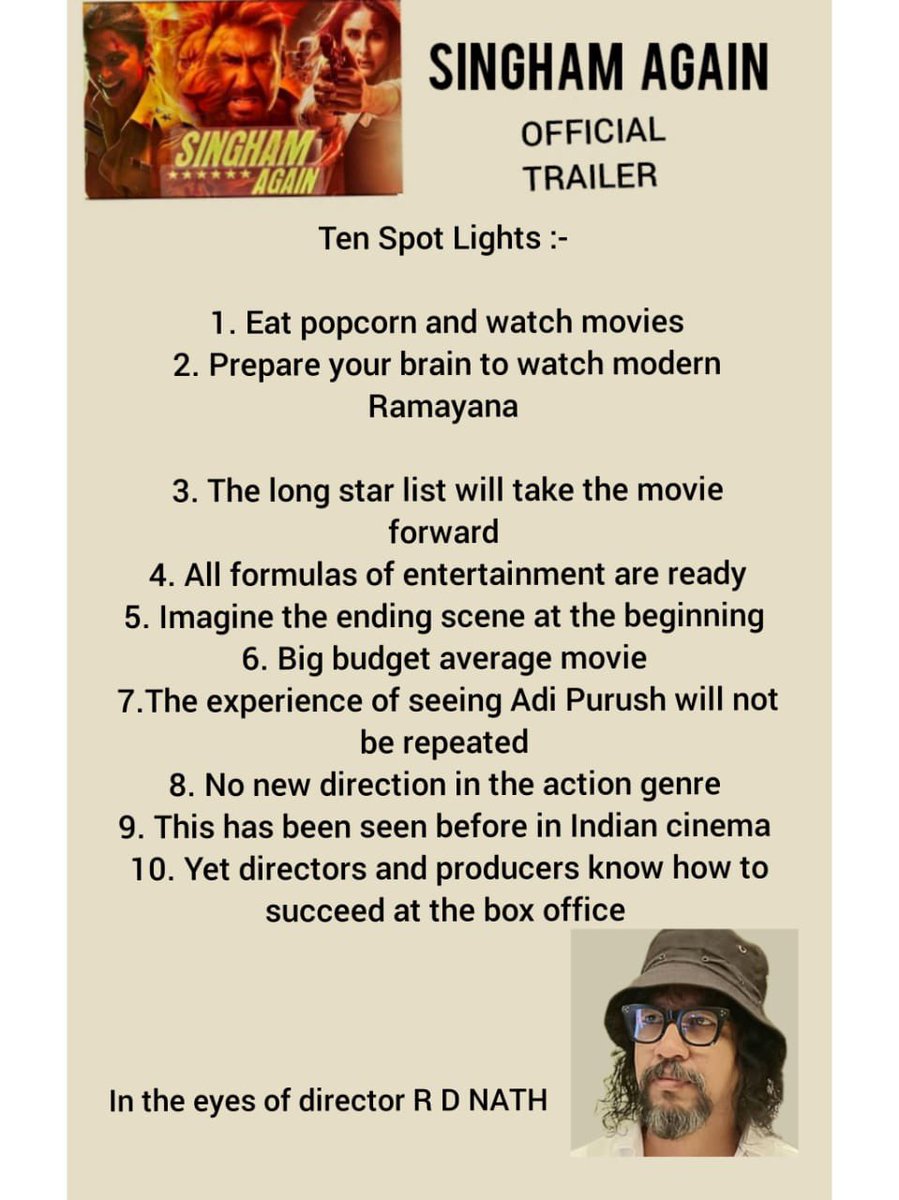 R_D_Nath's tweet photo. SINGHAL AGAIN TRAILER REVIEW: You WON'T Believe What Happens! 
#ajaydevgan #karinakapoor #DeepikaPadukone 
#rdnath https://t.co/LuC0imggTe