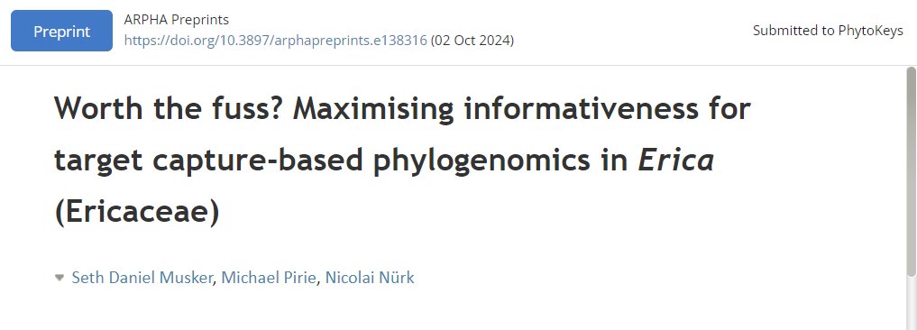 ARPHAPreprints's tweet image. Research on Erica phylogenomics offers a customisable target capture set for maximised informativeness, helping decode evolutionary relationships with greater accuracy.

🔗 doi.org/10.3897/arphap… 

#Ericaceae