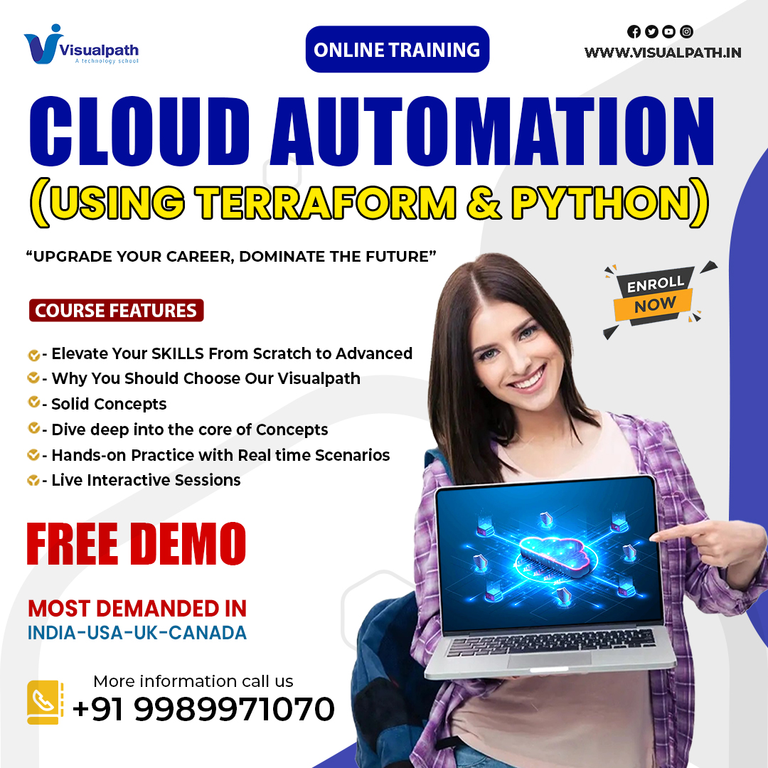 EVisualpat85693's tweet image. @Visualpath Provides Best #awsautomation with #terraformtraining.
Contact us at +91-9989971070
Visit: visualpath.in/online-cloud-a…

#cloudautomation #visualpathedu #Visualpath #cloudautomtionfreedemo #FreeDemo #freeonlinedemo #online #OnlineDemo #onlinetraining