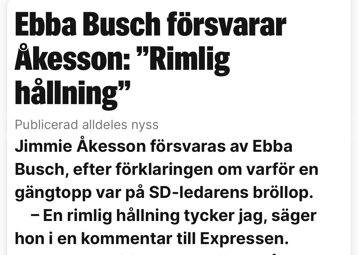 Klart Ebba Busch tycker det är rimligt, hon var ju själv på bröllopet där en gängkriminell närvarade. Otroligt omdömeslöst av Sveriges vice statsminister.
