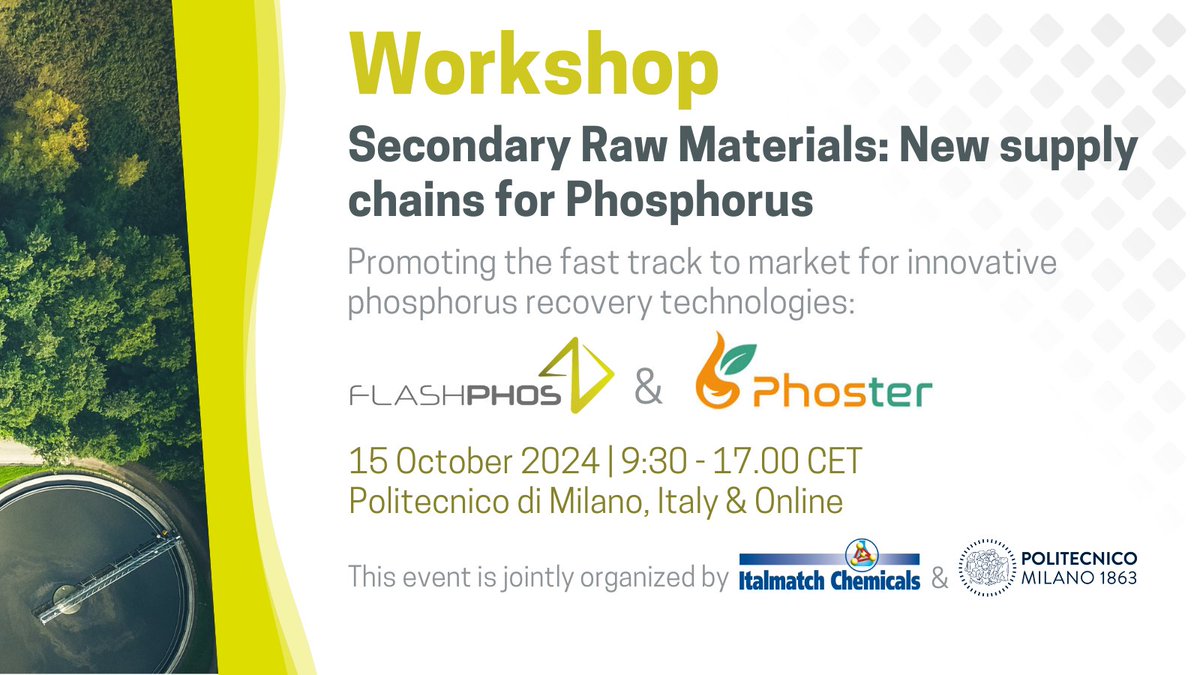 📢Last chance!📝Register now for our upcoming workshop on "Secondary Raw Material: New Supply Chains for Phosphorus”!📅 15 October 2024🕤 9:30 - 17:00 CET📌 Politecnico di Milano &amp; Online 👀Find the final agenda here and save your spot until October 11th 🔗forms.office.com/pages/response…