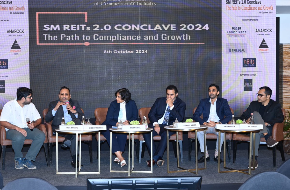 BombayChamber's tweet image. Thrilled to host Panel 2: Investment Strategies &amp;amp; Market Dynamics at the SM REITs 2.0 Conclave! 

Moderator: Neil Borate, LiveMint  
Panelists: Shobhit Agarwal, Divya Goyal, Abhinav Maker, Shiv Parekh, Raj Shah

#InvestmentStrategies #MarketDynamics #SMREITs #RealEstate