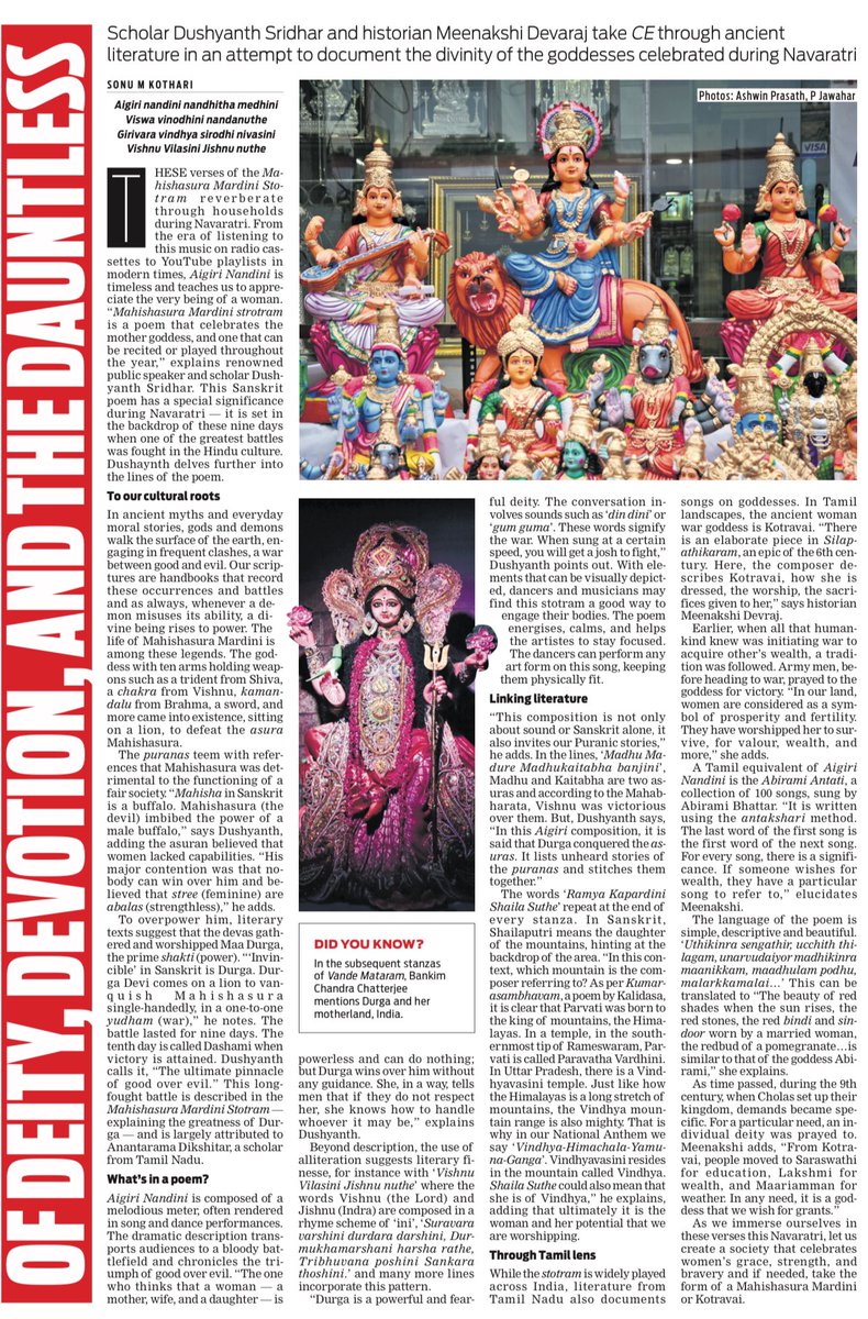 This #Navaratri2024 <a href="/Sonukothari15/">Sonu kothari</a> talks to <a href="/dushyanthsridar/">Dushyanth Sridhar</a> to decode the meaning of the popular Mahishasura Mardhini and how it celebrates the Goddess <a href="/xpresstn/">TNIE Tamil Nadu</a> <a href="/NewIndianXpress/">The New Indian Express</a> 
Read: newindianexpress.com/cities/chennai…