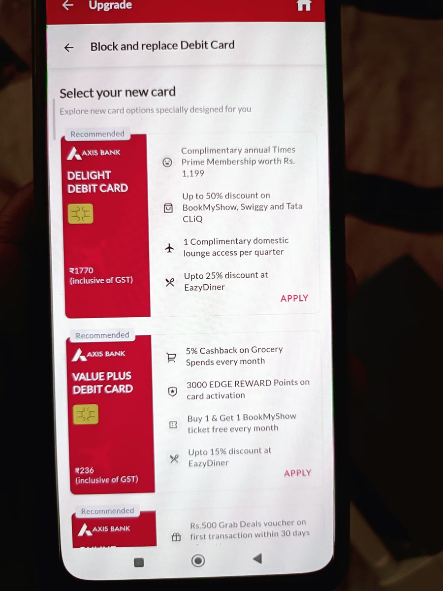 ShubhamGhormad5's tweet photo. @AxisBank @AxisBankSupport @AxisBank i want to register an cybercrime complaint. Axis bank app is fooling and trapping users. While upgrading debit card to value+, it's mentioned that 3000 edge point on card activation. But truth is unless and untill we make 3 transaction in limited period https://t.co/EnNCuWuN22