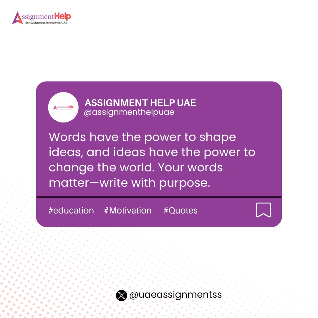 UAEAssignmentss's tweet image. Take the time to choose your words wisely. Write with intention, knowing that your voice has the power to make a difference in the world.  

📩: support@assignmenthelp.ae 
. 
. 
#study #quoteoftheday #Assignments #Essays #inspirational #educational #StudyTips #WritingCommunity