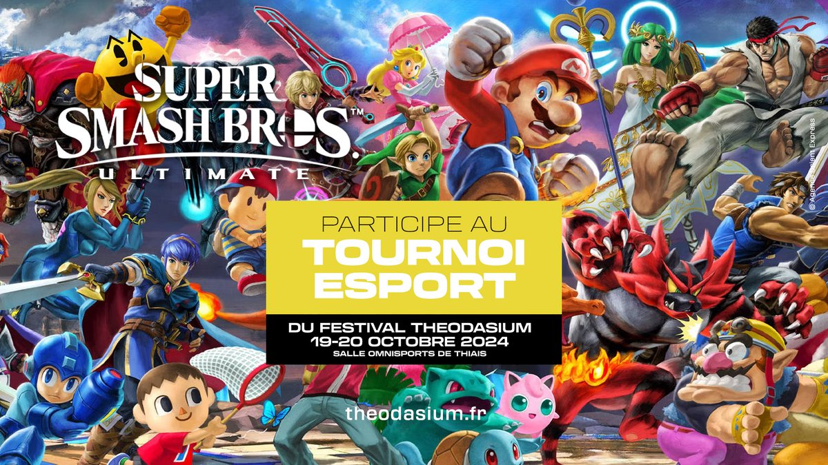 🥊 Tournoi Super Smash Bros Ultimate ! 🥊

Envie de castagne ? Viens participer au tournoi Super Smash Bros Ultimate sur Switch !

Pour t’inscrire c’est par ici 👉 bit.ly/Theodasium-bil…

Quel est ton perso préféré sur smash ? 😊

#Theodasium #Thiais #SSBU #Tournois #Esport