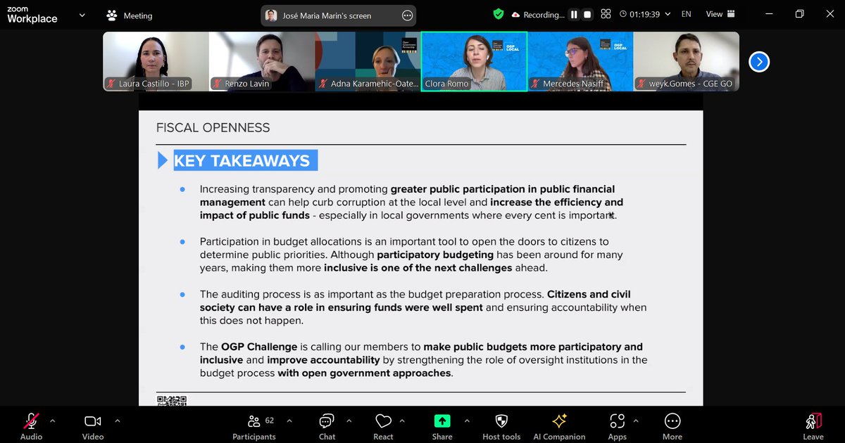 🌟Last week, we took part in <a href="/opengovpart/">Open Gov Partnership</a>'s OGP Local Deep Dive session on #fiscalopenness. The event brought together a panel of experts, including our own Laura Castillo Cabral, <a href="/SteveRDavenport/">Stephen Davenport</a> of <a href="/WorldBank/">World Bank</a>, <a href="/AbiodunEssiet/">Abiodun Essiet PhD</a>, SSA to <a href="/NGRPresident/">Presidency Nigeria</a> &amp; Renzo Lavin, an independent
