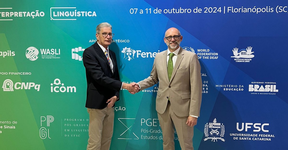 The WFD President gave a presentation at Copels in Brazil.  Over 800 participants attended the congress on Linguistics &amp; Translation and Sign Languages.

It was also an opportunity to meet the President of Feneis, the national association of the deaf and our Ordinary Member. 🇧🇷