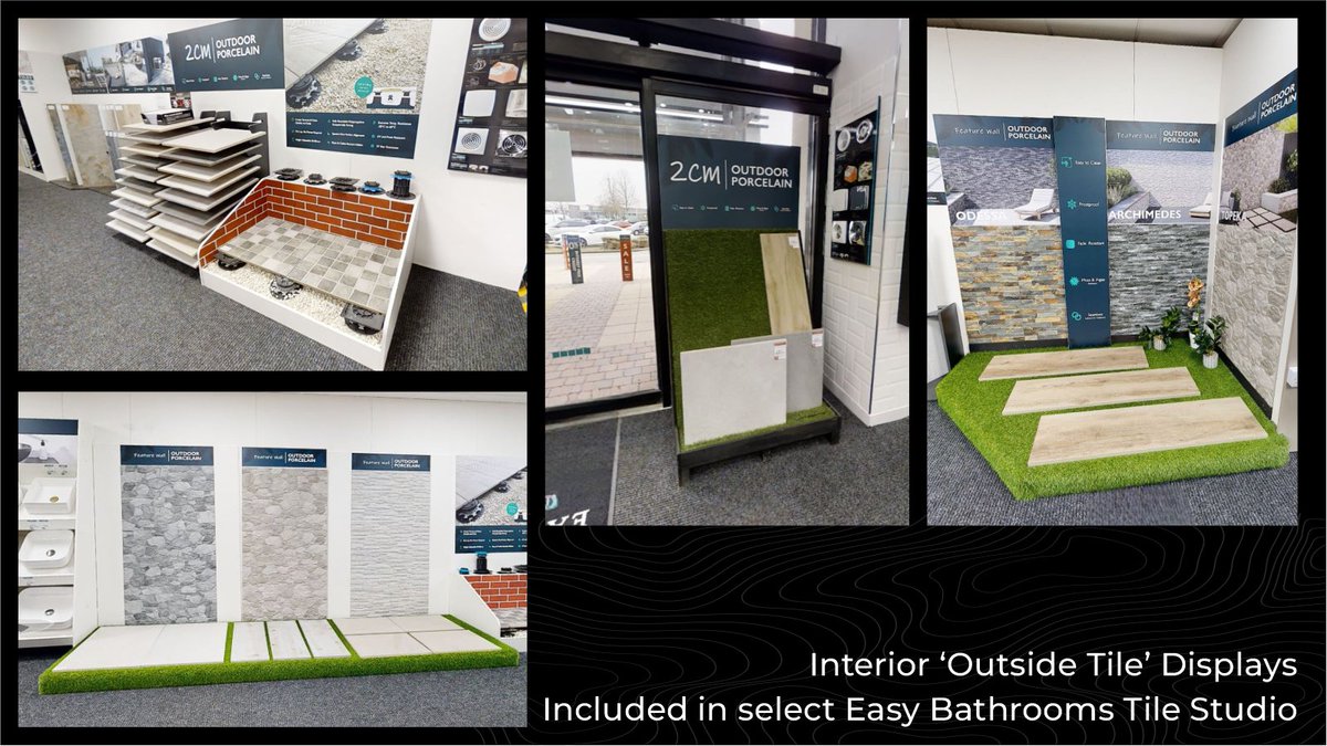 vision_display's tweet image. Vision had also designed some variations of displays to show Easy Bathrooms &apos;Outside&apos; Tile products, inside and outside of the store. 
Some examples of these below!
#Externaltile #outside #tiledisplay #showroom #customerexperience #externalretail #outsidetiles