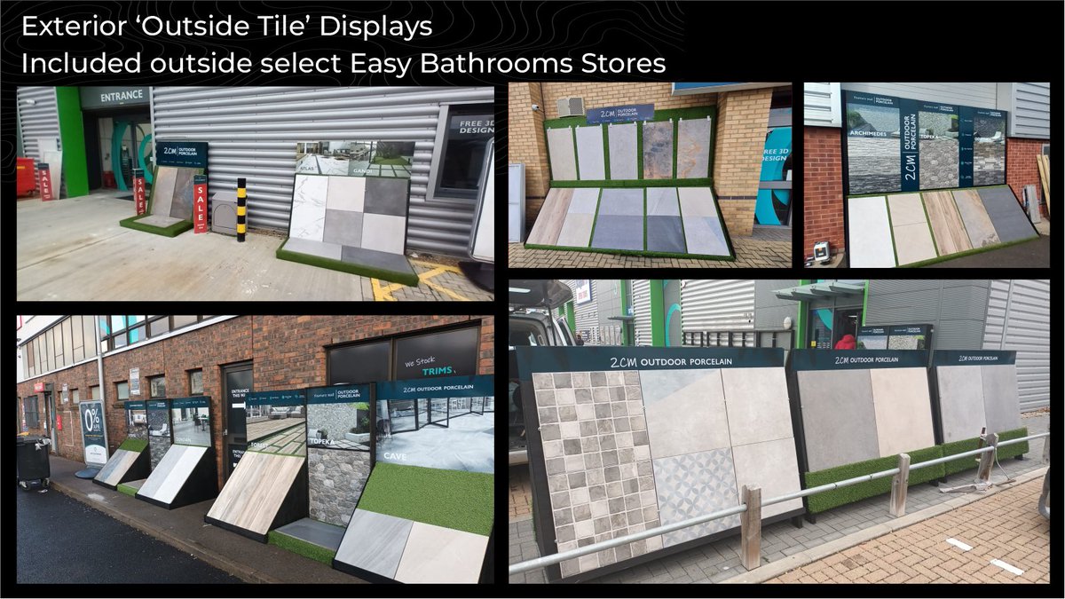 vision_display's tweet image. Vision had also designed some variations of displays to show Easy Bathrooms &apos;Outside&apos; Tile products, inside and outside of the store. 
Some examples of these below!
#Externaltile #outside #tiledisplay #showroom #customerexperience #externalretail #outsidetiles
