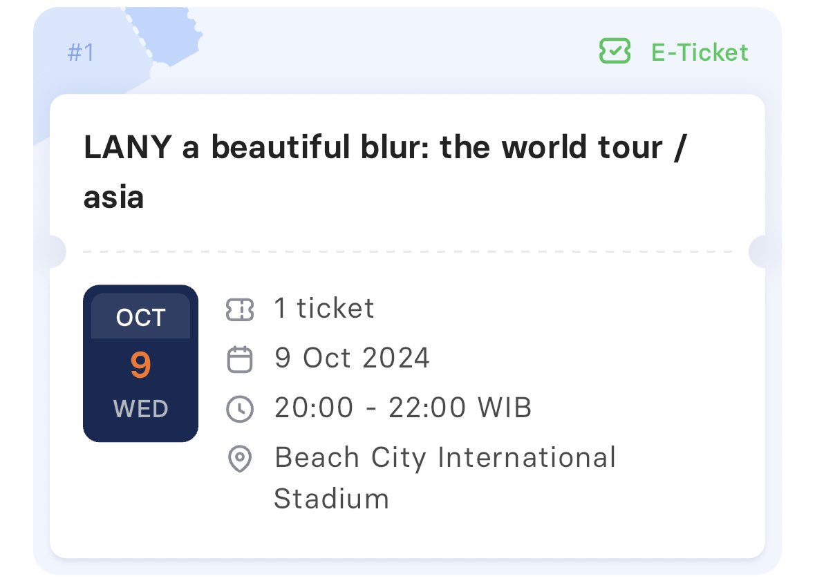 yknowmesowel's tweet photo. WTS  LANY a beautiful blur tour in Jakarta

🗓️ : 9 Oktober 2024 (day 2)
🎫 : 1 tix Purple
💸 : 1,3 boleh nego

Tiket pribadi yaa! Nego sampe oke dehh🥹
wts wtb lany jakarta konser concert 2024 a beautiful blur the world tour asia https://t.co/74cCo9DryJ