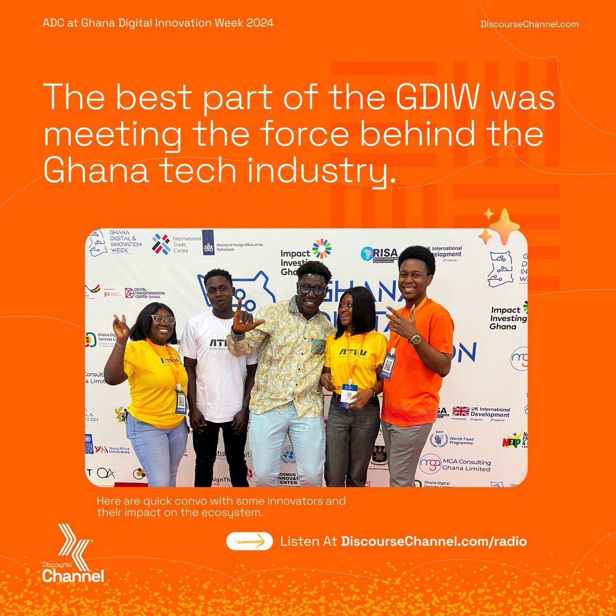 Did you find our spot during the Ghana Digital &amp; Innovation Week event?

Watch out for conversations with the voices of impact.
Visit discoursechannel.com/radio for a preview of our online radio.

#GDIW2024 #AfricaDiscourseChannel #DigitalInnovation #Collaboration