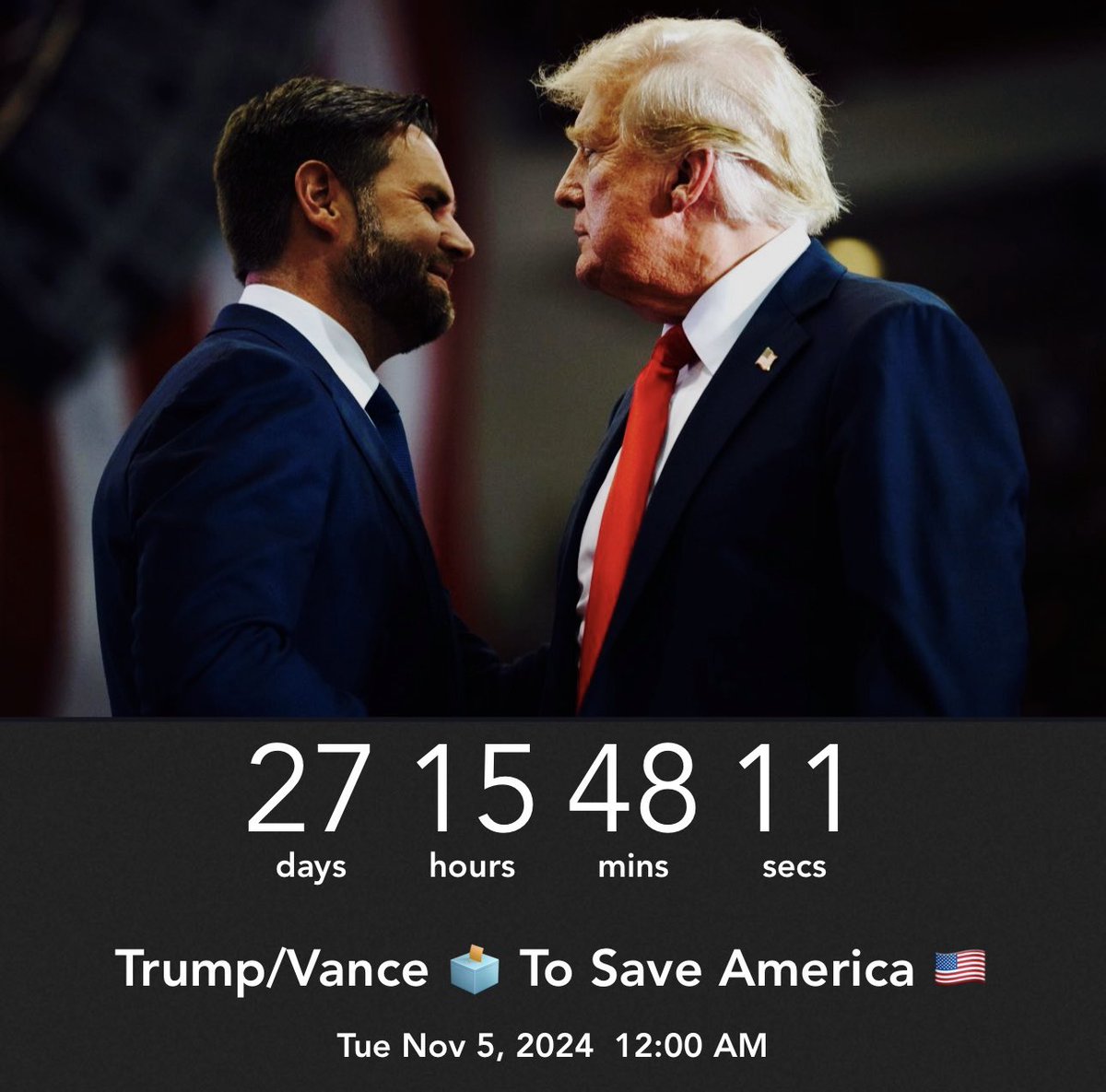 11202011t's tweet photo. COUNTDOWN!
We are so close!🗳️✔️🇺🇸
#SaveAmericaVoteRed 
#MAGA2024 https://t.co/UniFruvI96