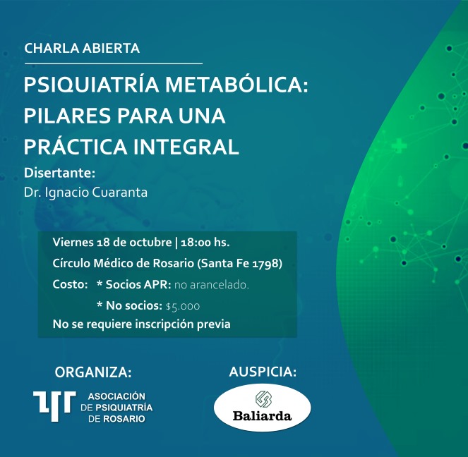 Invitación a participar de una conversación clínica sobre la asimilación de la Psiquiatría Metabólica en la práctica Psiquiatrica (y de salud, en general) de estrategias terapéuticas actualizadas -

ampliando miradas y perspectiva

#MetabolicPsychiatry #PsiquiatríaMetabólica